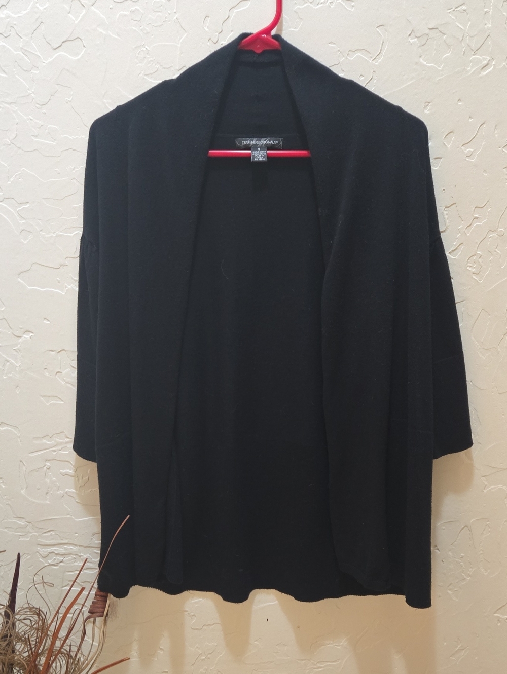 Designers Originals Black Open-Front Draped Cardigan